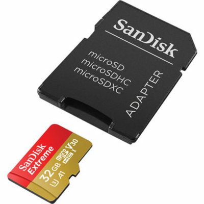 Карта пам'яті microSDHC (UHS-1 U3) SanDisk Extreme Action A1 32Gb Class 10 V30 (R100Mb/s, W60Mb/s) (adapter SD) (SDSQXAF-032G-GN6AA) 1088 фото