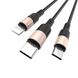 Кабель HOCO X26 USB to iP+Type-C+Micro 2A, 1m, nylon, aluminum connectors Black+Gold (6957531080275) 23860 фото 2