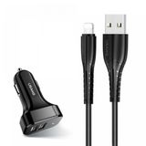 АЗП Usams Travel Car Charger Kit King Tu Series(U35 IP Cable 1M + C13 Dual USB Car Charger) Black (NTU35LC13TZ) 22521 фото