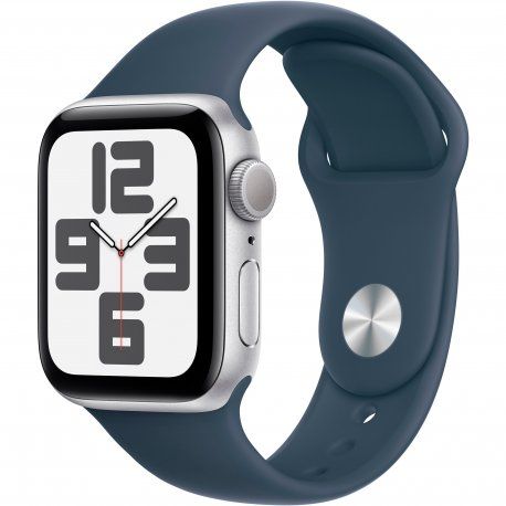 Apple Watch SE 2023 40mm (GPS) Silver Aluminum Case with Storm Blue Sport Band - M/L (MRE23QP/A) 00000044139-001 фото