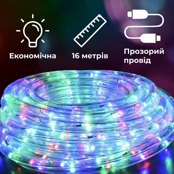 Гірлянда вулична стрічка світлодіодна Дюралайт 480 LED 16м морозостійка прозорий дріт Мультиколор 1958948578 фото