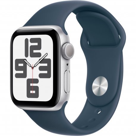 Apple Watch SE 2023 40mm (GPS) Silver Aluminum Case with Storm Blue Sport Band - Size S/M (MRE13) 00000044903-001 фото