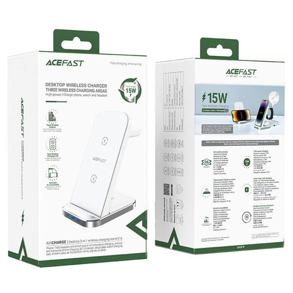 Беспроводное зарядное устройство для ACEFAST E15 Desktop 3-in-1 Wireless Charging Stand White (AFE15W) 32792 фото