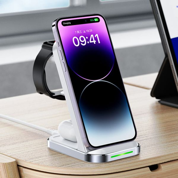 Беспроводное зарядное устройство для ACEFAST E15 Desktop 3-in-1 Wireless Charging Stand White (AFE15W) 32792 фото