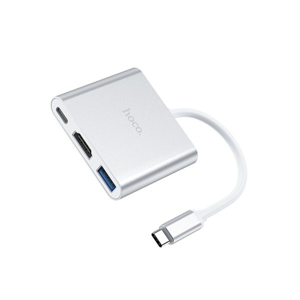 Кабель-переходник HOCO HB14 Easy use Type-C Adapter(Type-C to USB3.0+HDMI+PD) Silver (6931474725790) 32843 фото