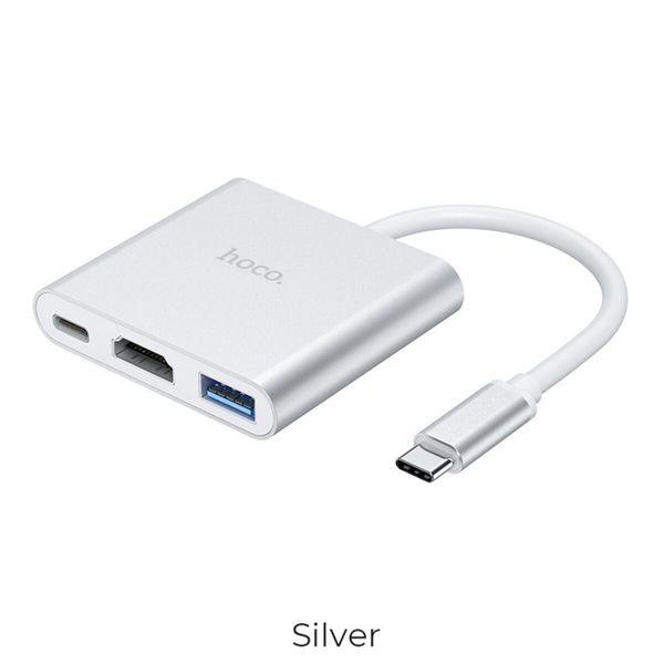 Кабель-переходник HOCO HB14 Easy use Type-C Adapter(Type-C to USB3.0+HDMI+PD) Silver (6931474725790) 32843 фото