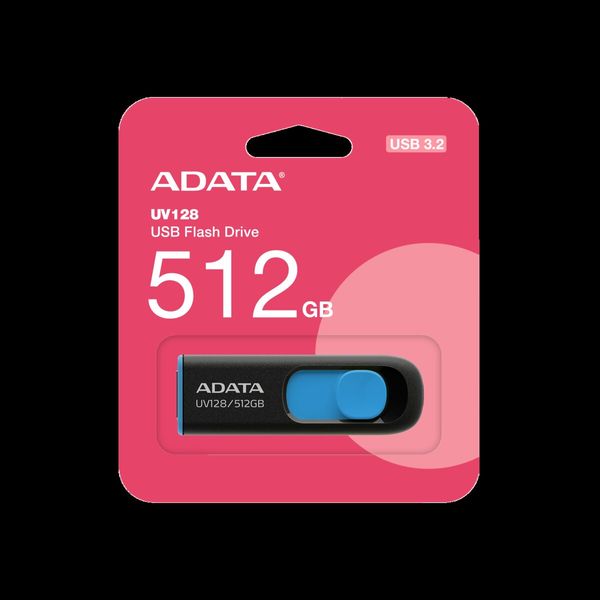 Flash A-DATA USB 3.2 UV 128 512Gb Black/Blue (AUV128-512G-RBE) 49308 фото