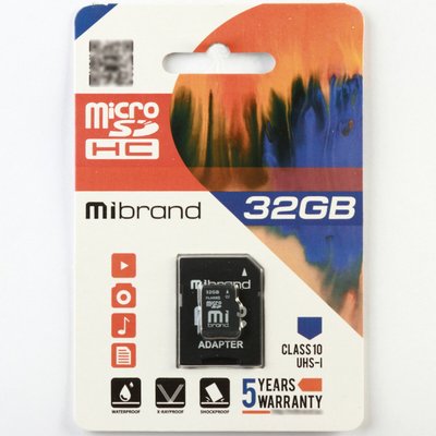 Карта пам'яті microSDHC (UHS-1) Mibrand 32Gb class 10 (adapter SD) (MICDHU1/32GB-A) 11732 фото