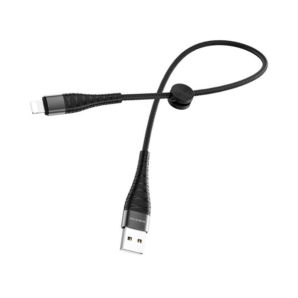 Кабель BOROFONE BX32 USB to iP 2.4A, 0.25m, nylon, aluminum+TPE connectors, Black (BX32LB0.25) 12843 фото