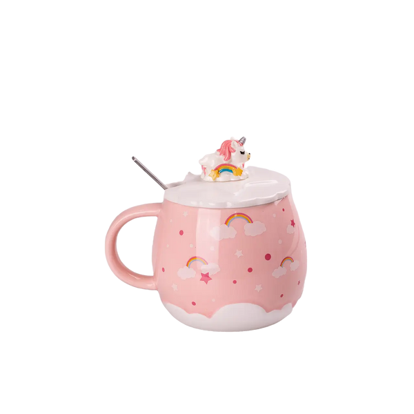 Чашка керамічна Rainbow Ceramic Mug 400ml Pink з кришкою і ложкою кухоль для чаю з кришкою 2027397799 фото