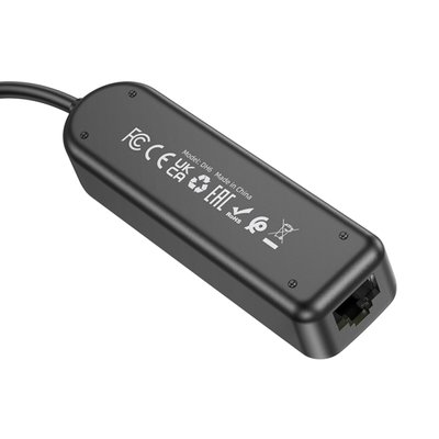 Адаптер Borofone DH6 Erudite 4-in-1 Gigabit Ethernet Adapter(USB to USB3.0*3+RJ45)(L=1.2M) Black (6941991104305) 44483 фото