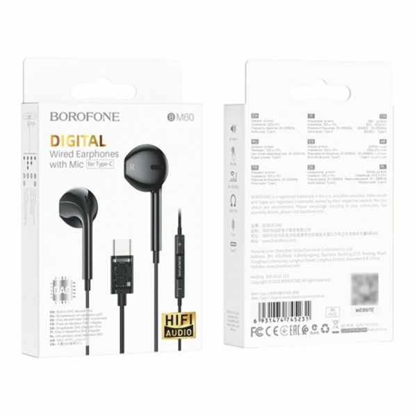 Наушники BOROFONE BM60 Type-C Original Series Digital Earphones Black (BM60B) 13781 фото