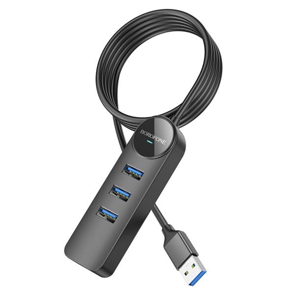 Адаптер Borofone DH6 Erudite 4-in-1 Gigabit Ethernet Adapter (USB to USB3.0*3+RJ45)(L=1.2M) Black (6941991104305) 44483 фото