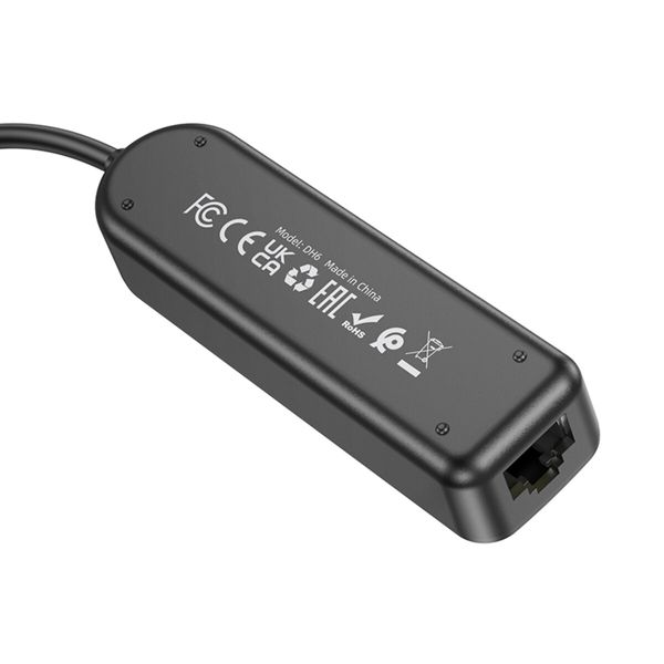 Адаптер Borofone DH6 Erudite 4-in-1 Gigabit Ethernet Adapter (USB to USB3.0*3+RJ45)(L=1.2M) Black (6941991104305) 44483 фото