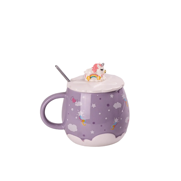 Чашка керамічна Rainbow Ceramic Mug 400ml Pink з кришкою і ложкою кухоль для чаю з кришкою Бузковий 2027724350 фото