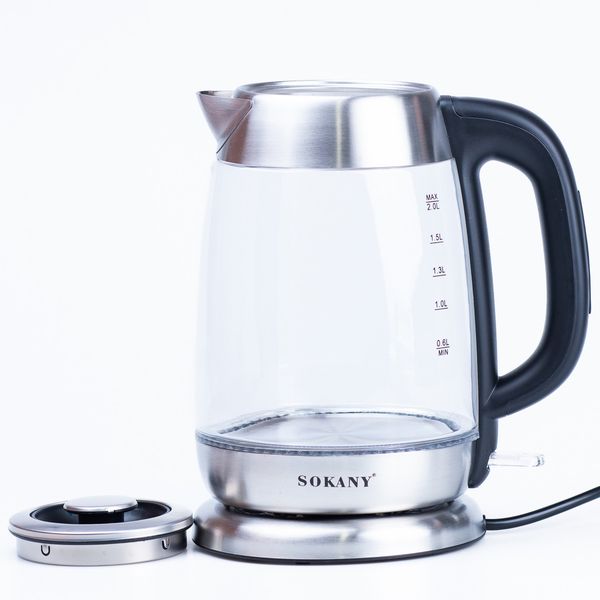 Електрочайник Sokany SK-SH-1069 Electric Kettle 2000W 2l прозорий чайник 2084748752 фото