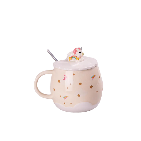 Чашка керамічна Rainbow Ceramic Mug 400ml Pink з кришкою і ложкою кухоль для чаю з кришкою Бежевий 2027724351 фото