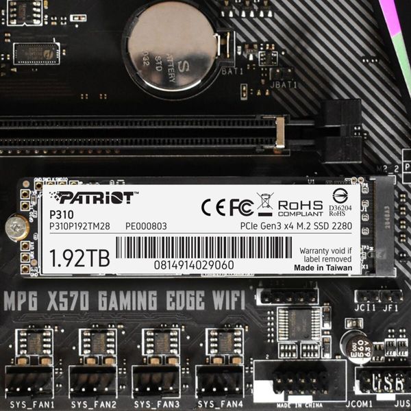 SSD M.2 Patriot P310 1920GB NVMe 2280 PCIe 3.0x4 3D NAND TLC (P310P192TM28) 23529 фото