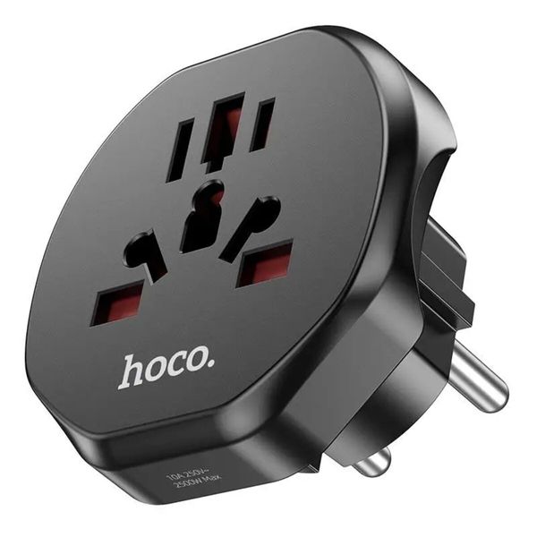 Мережевий зарядний пристрій HOCO AC6 Unimpeded universal conversion plug Black (6931474791511) 41472 фото