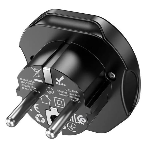 Мережевий зарядний пристрій HOCO AC6 Unimpeded universal conversion plug Black (6931474791511) 41472 фото