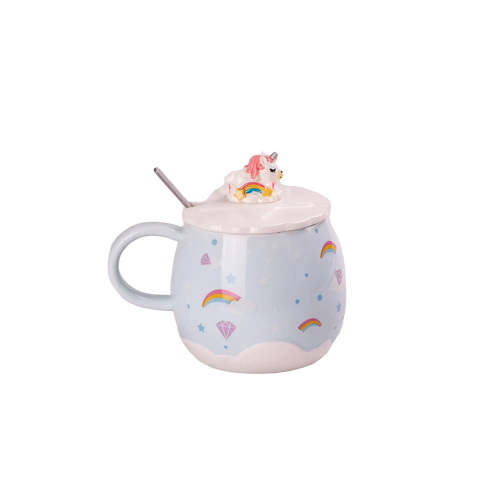 Чашка керамічна Rainbow Ceramic Mug 400ml Pink з кришкою і ложкою кухоль для чаю з кришкою Блакитний 2027724352 фото